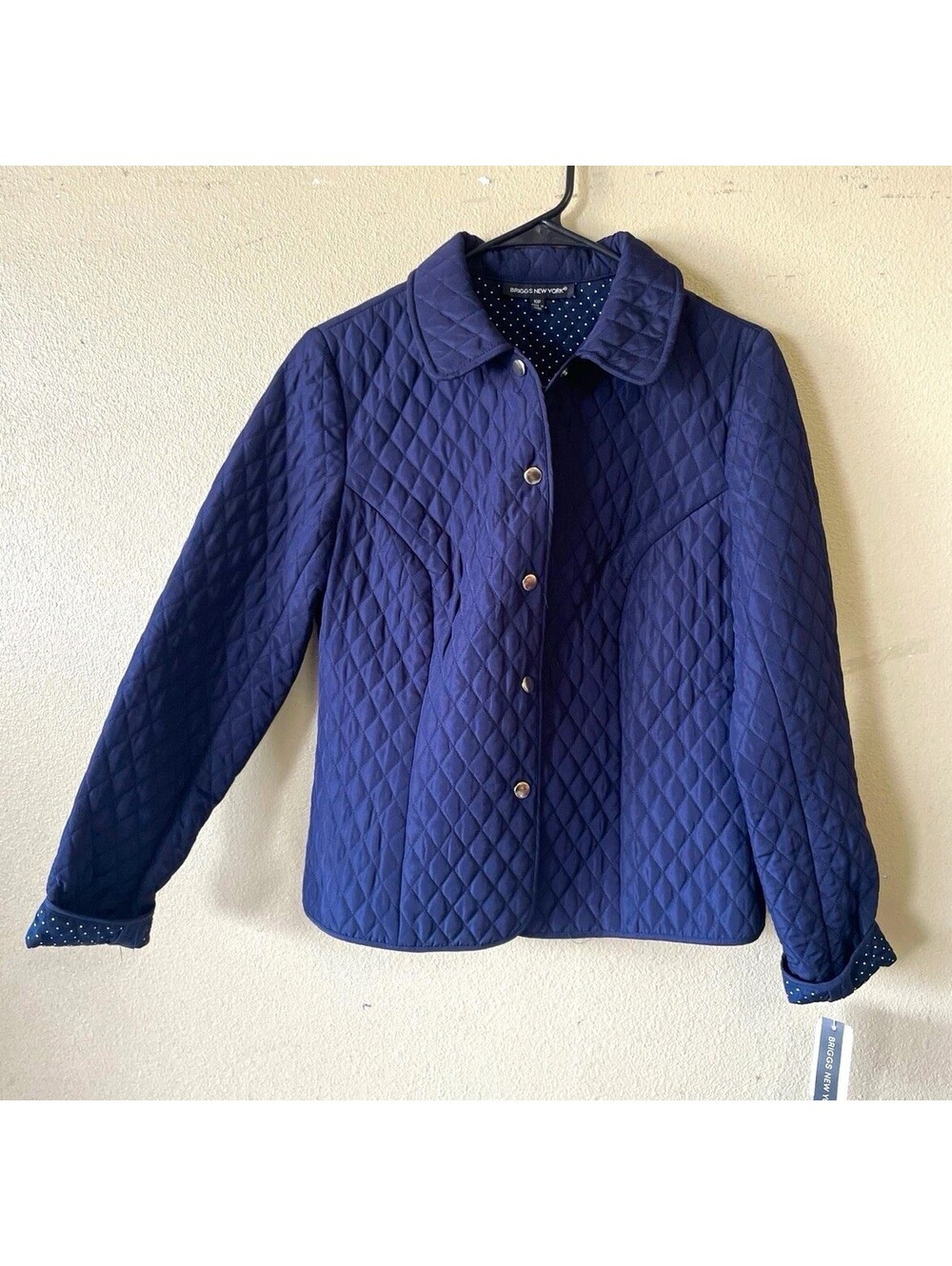 Briggs New York Quilted Snap Front Jacket Collared Pockets Blue Women 10P
